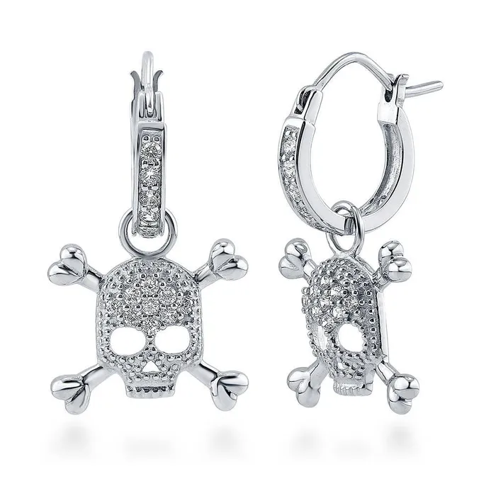 Earrings BERRICLE Skull Bones CZ Earrings in Sterling Silver