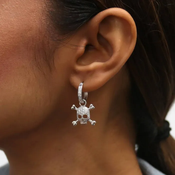 Earrings BERRICLE Skull Bones CZ Earrings in Sterling Silver