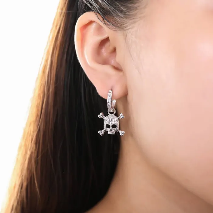 Earrings BERRICLE Skull Bones CZ Earrings in Sterling Silver