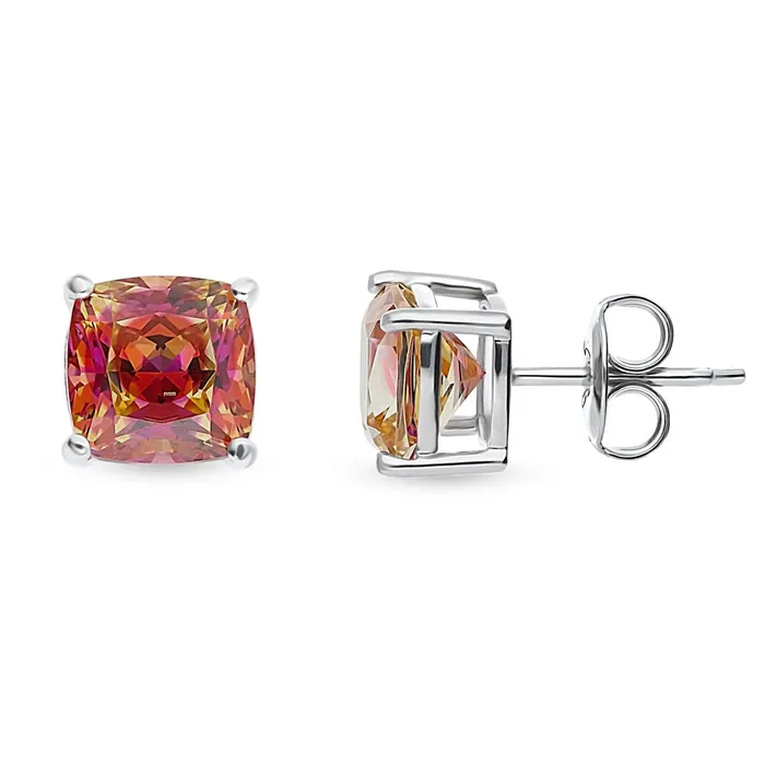 Earrings BERRICLE Solitaire Kaleidoscope CZ Stud Earrings in Sterling Silver 4ct