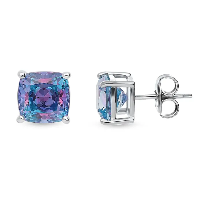 Earrings BERRICLE Solitaire Kaleidoscope CZ Stud Earrings in Sterling Silver 4ct
