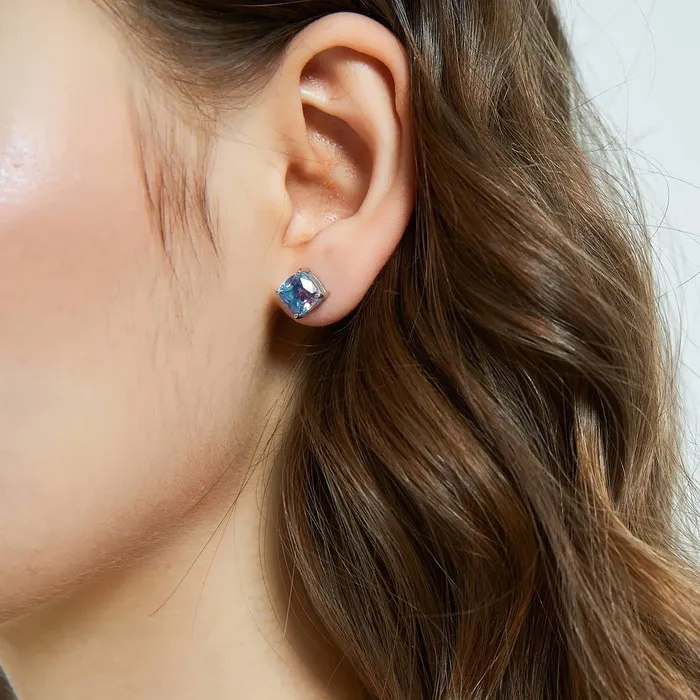 Earrings BERRICLE Solitaire Kaleidoscope CZ Stud Earrings in Sterling Silver 4ct