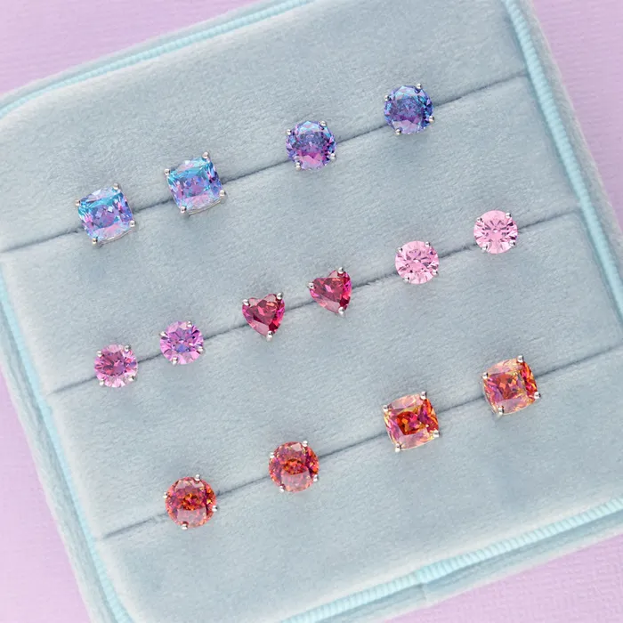 Earrings BERRICLE Solitaire Kaleidoscope CZ Stud Earrings in Sterling Silver 4ct