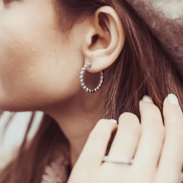 Earrings Bubble CZ Medium Hoop Earrings in Sterling Silver 1 BERRICLE