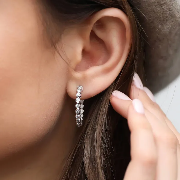 Earrings Bubble CZ Medium Hoop Earrings in Sterling Silver 1 BERRICLE