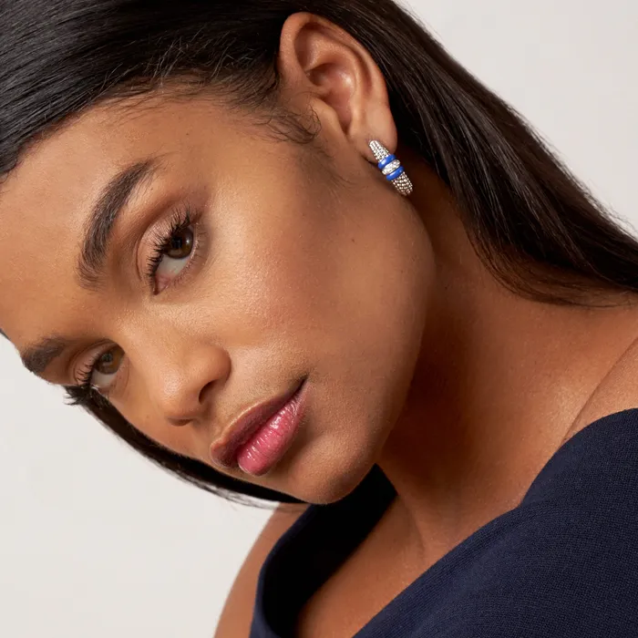 Earrings LAGOS Blue Caviar Ultramarine Ceramic Caviar Diamond Hoop Earrings Earrings LAGOS Blue Caviar Ultramarine Ceramic Caviar Diamond Hoop Earrings