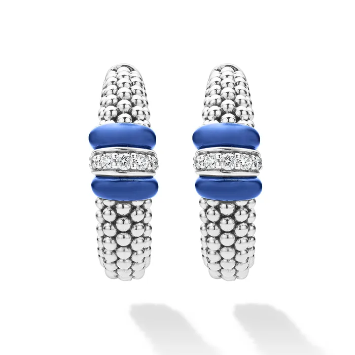 Earrings LAGOS Blue Caviar Ultramarine Ceramic Caviar Diamond Hoop Earrings Earrings LAGOS Blue Caviar Ultramarine Ceramic Caviar Diamond Hoop Earrings