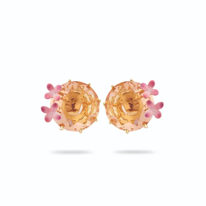 Earrings Les Nereides Apricot Peach Diamantine Flower and Round Stone Post Earrings Les Nereides Earrings Les Nereides Apricot Peach Diamantine Flower and Round Stone Post Earrings Les Nereides
