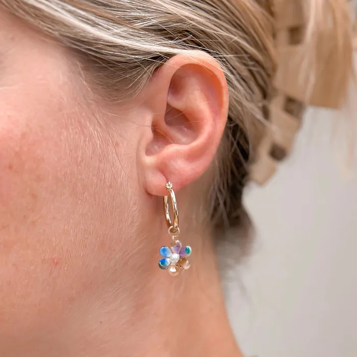 Earrings Prep Obsessed LM Multi Flower Dangle Hoop Earrings