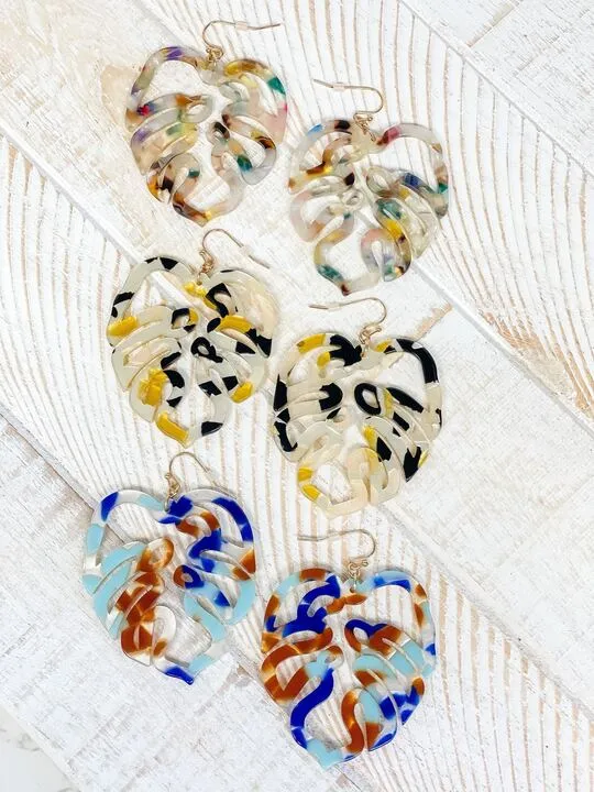 Earrings Prep Obsessed MONT Acrylic Palm Leaf Dangle Earrings Blue Multi Earrings Prep Obsessed MONT Acrylic Palm Leaf Dangle Earrings Blue Multi