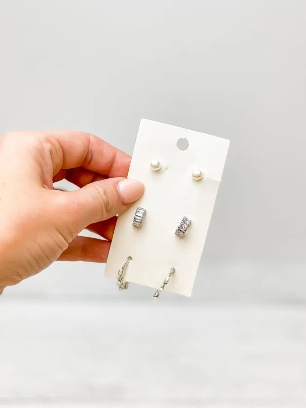 Earrings Prep Obsessed PR Pearl Rhinestone Earring Trio