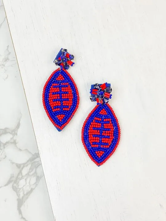 Earrings Prep Obsessed TL Glitzy Post Football Dangle Earrings Red Blue