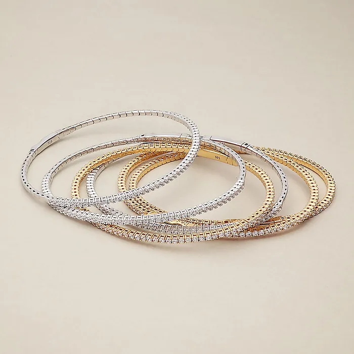 Flexible CZ Bangle in Gold Flashed Sterling Silver 2 Piece BERRICLE Rings