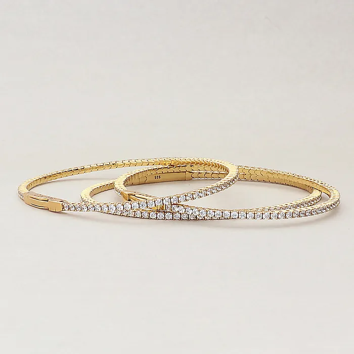 Flexible CZ Bangle in Gold Flashed Sterling Silver 2 Piece BERRICLE Rings