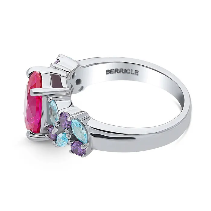Flower Red CZ Ring in Sterling Silver BERRICLE Rings