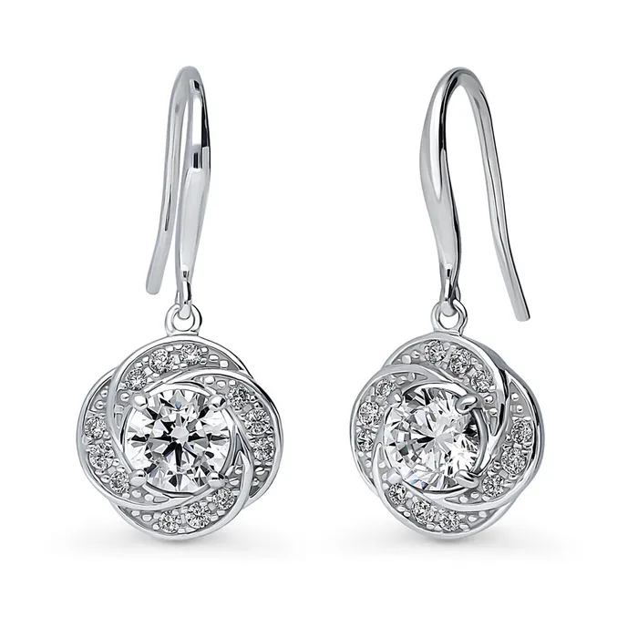 Flower Woven CZ Fish Hook Earrings in Sterling Silver BERRICLE Earrings