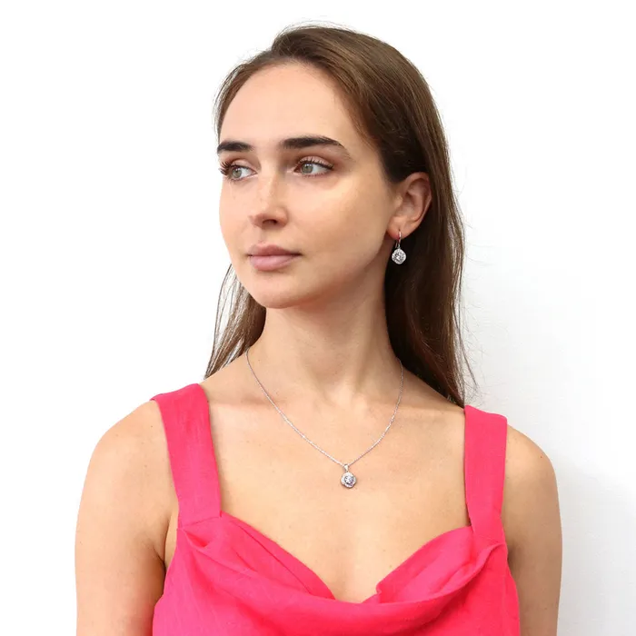 Flower Woven CZ Fish Hook Earrings in Sterling Silver BERRICLE Earrings