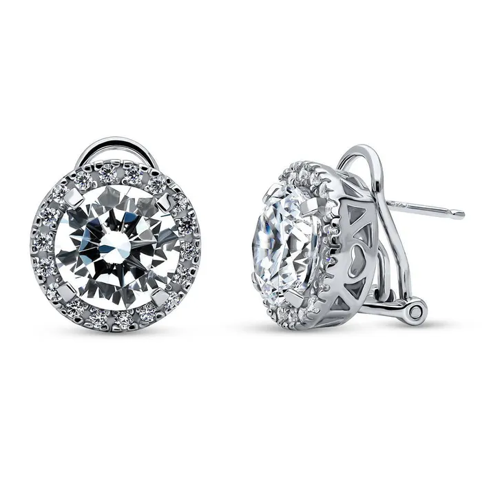 Halo CZ Omega Back Stud Earrings in Sterling Silver BERRICLE Earrings