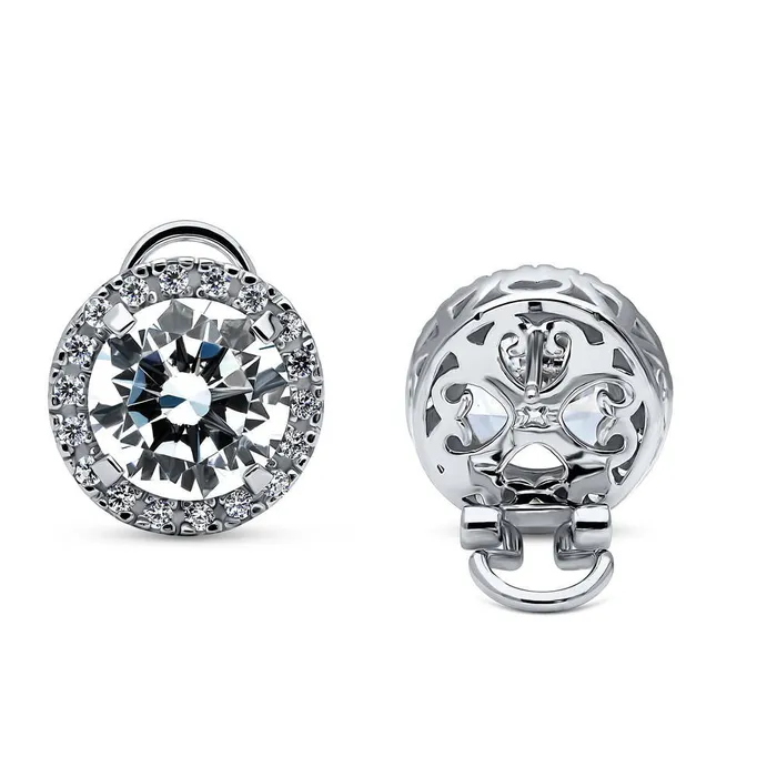 Halo CZ Omega Back Stud Earrings in Sterling Silver BERRICLE Earrings