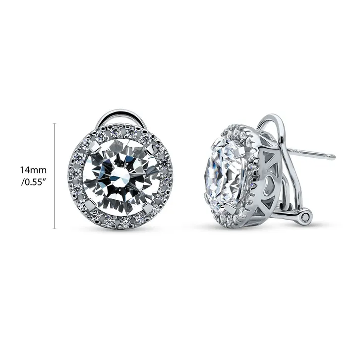 Halo CZ Omega Back Stud Earrings in Sterling Silver BERRICLE Earrings