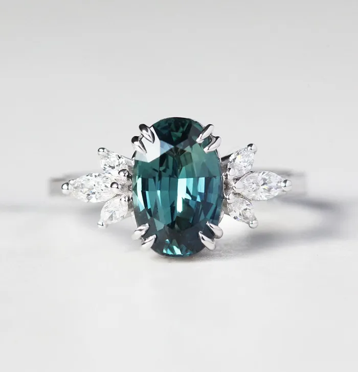 Harlow Teal Sapphire Diamond Ring Capucinne Rings