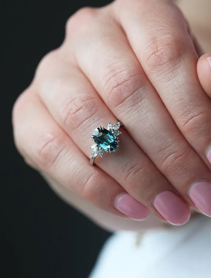 Harlow Teal Sapphire Diamond Ring Capucinne Rings