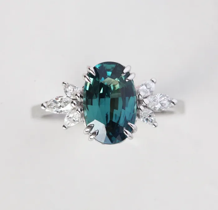 Harlow Teal Sapphire Diamond Ring Capucinne Rings