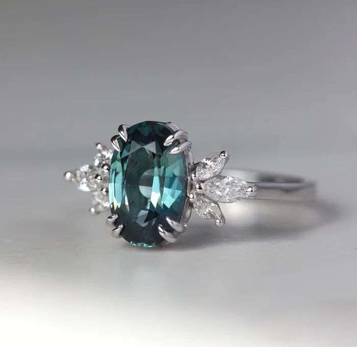 Harlow Teal Sapphire Diamond Ring Capucinne Rings