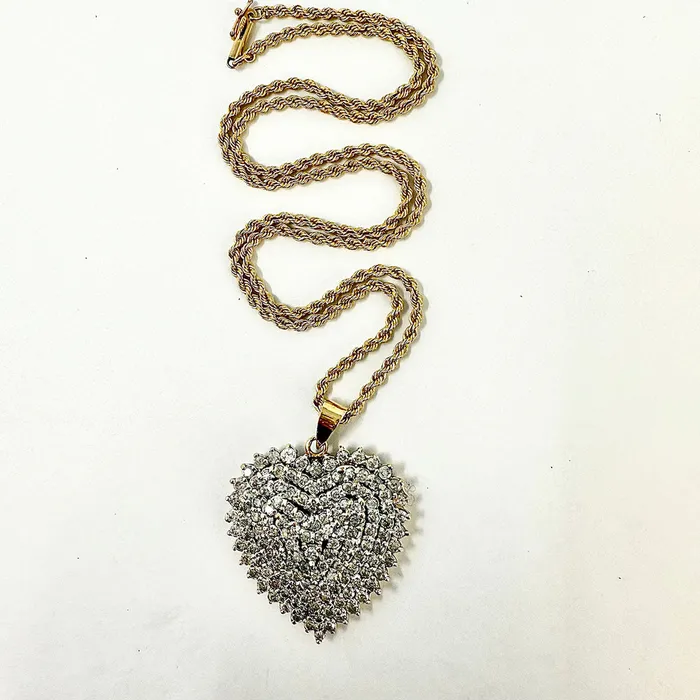 Jewelry Necklaces 14K Twisted Chain Necklace with Large Diamond Heart Pendant