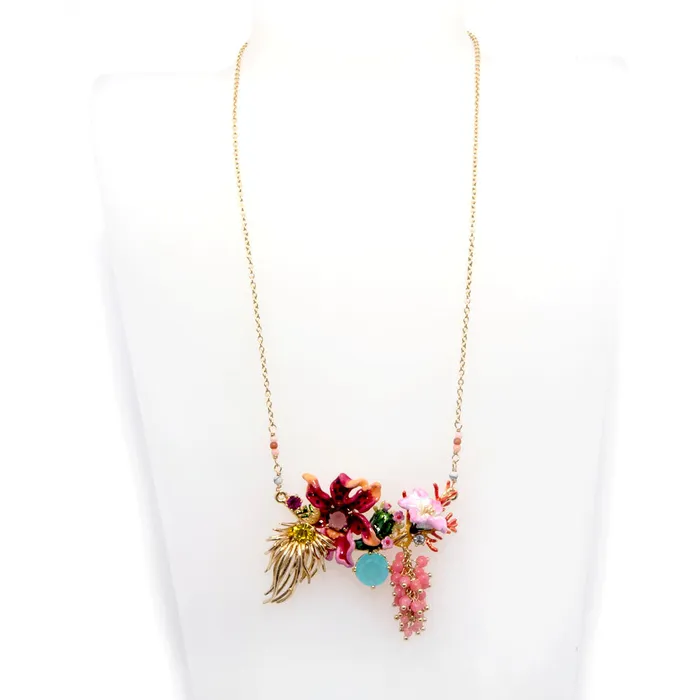 Les Nereides Les Nereides Golden Pink And Spotted Flowers Faceted Glass And Bunch Of Beads Necklace Necklaces Les Nereides Les Nereides Golden Pink And Spotted Flowers Faceted Glass And Bunch Of Beads Necklace Necklaces