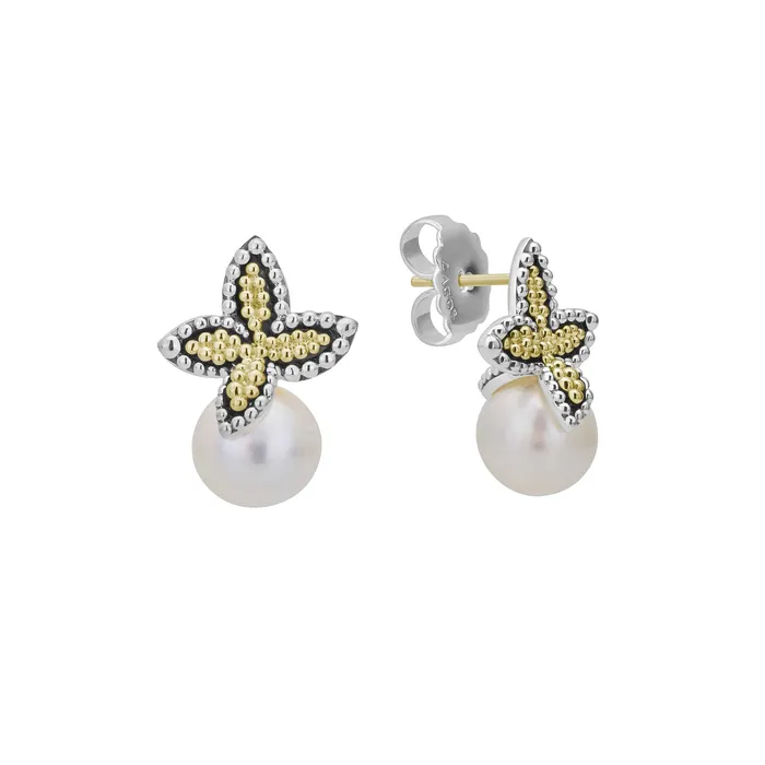 Luna TwoTone Caviar Floral Pearl Earrings Lagos Earrings