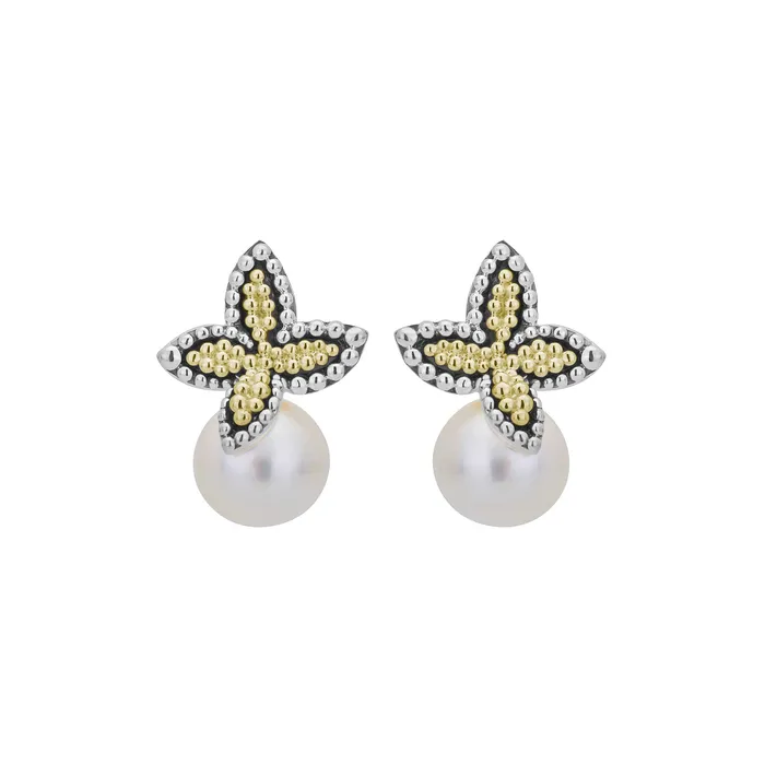 Luna TwoTone Caviar Floral Pearl Earrings Lagos Earrings Luna TwoTone Caviar Floral Pearl Earrings Lagos Earrings