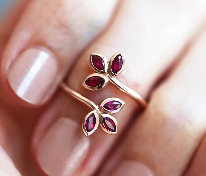 Marsha Floral Marquise Ruby Wrap Open Ring Capucinne Rings