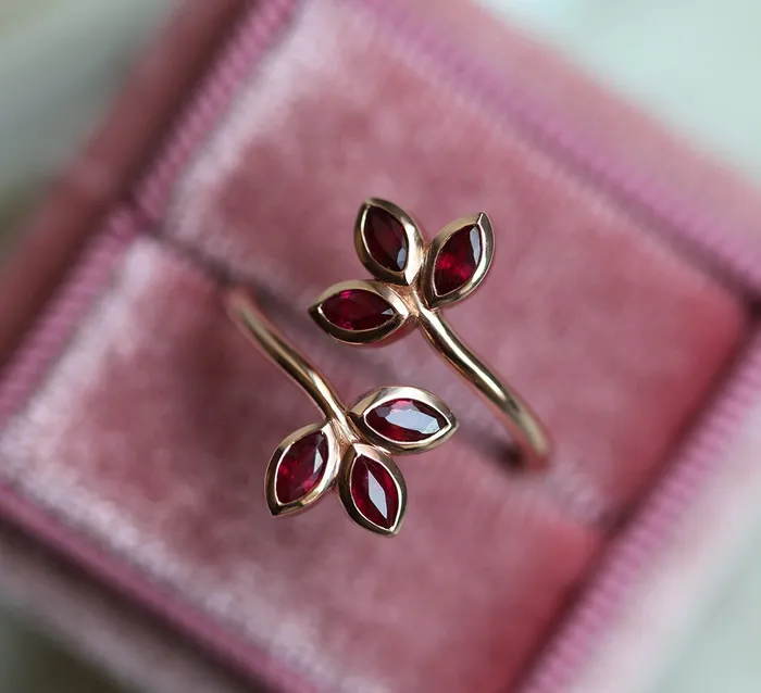 Marsha Floral Marquise Ruby Wrap Open Ring Capucinne Rings