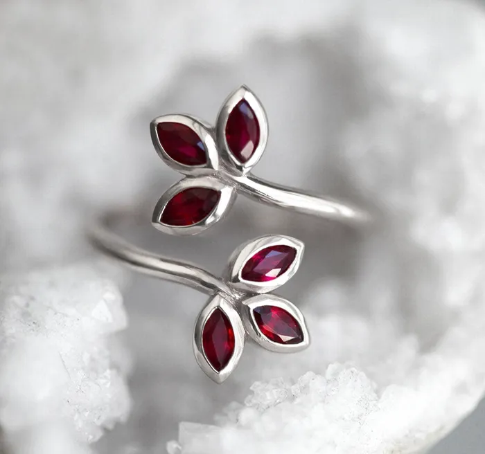 Marsha Floral Marquise Ruby Wrap Open Ring Capucinne Rings