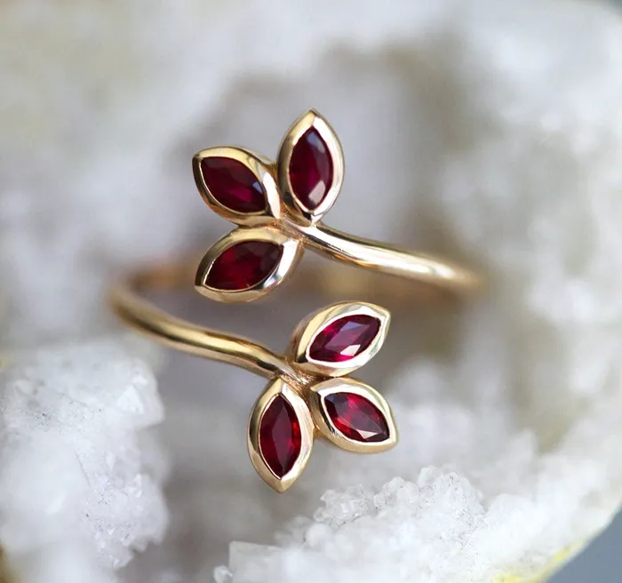 Marsha Floral Marquise Ruby Wrap Open Ring Capucinne Rings