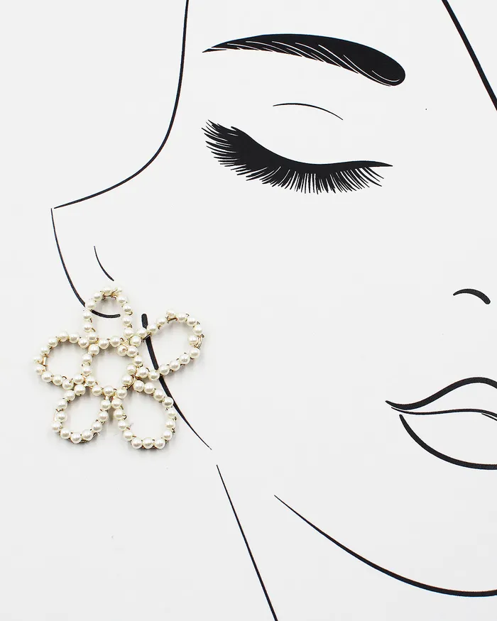 Metal Flower Earrings with Wired On Pearl Beads 01102024 Earrings Metal Flower Earrings with Wired On Pearl Beads 01102024 Earrings