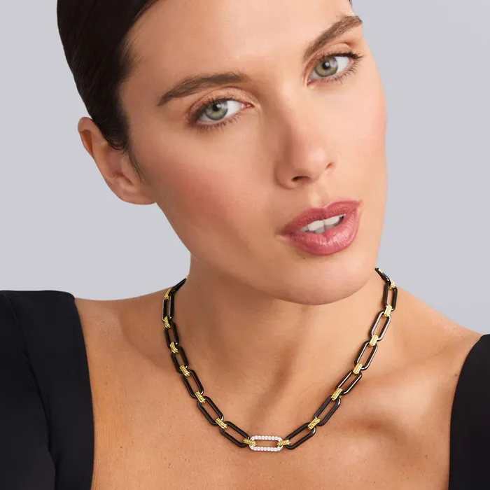 Necklaces LAGOS Signature Caviar 18K Gold and Black Ceramic Diamond Station Link Necklace 9mm Necklaces LAGOS Signature Caviar 18K Gold and Black Ceramic Diamond Station Link Necklace 9mm