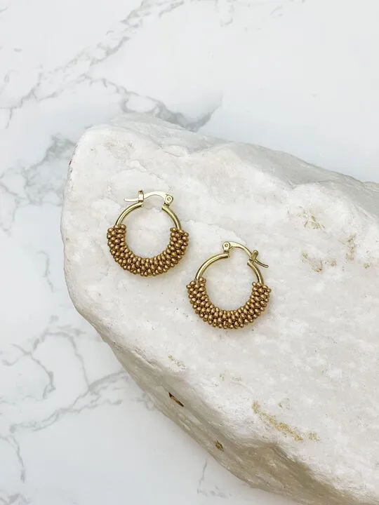 Petite Seed Bead Hoop Earrings Gold Prep Obsessed MOA Earrings