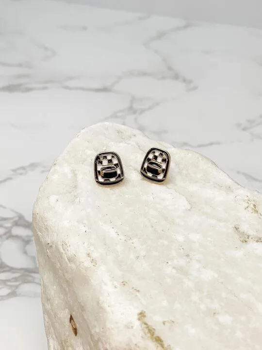Prep Obsessed MOA Earrings Checkered Backpack Enamel Stud Earrings