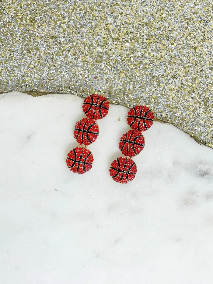 Prep Obsessed PR Earrings Sporty Rhinestone Trio Dangle Earrings Basketball
