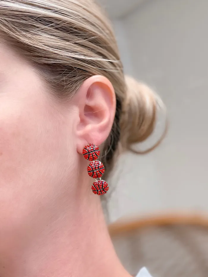 Prep Obsessed PR Earrings Sporty Rhinestone Trio Dangle Earrings Basketball