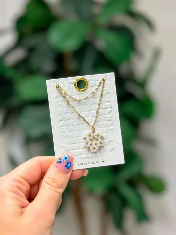 Prep Obsessed PR Necklaces Mother of Pearl Flower Pendant Necklace Gold