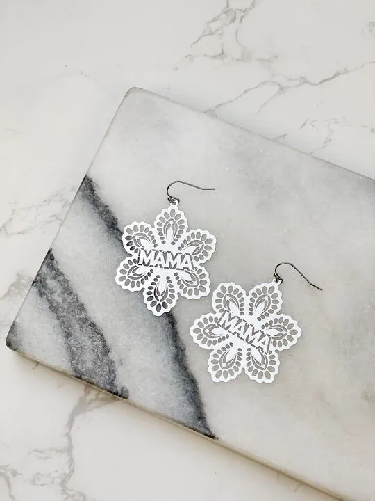 Prep Obsessed RNK Earrings Mama Filigree Flower Dangle Earrings Silver