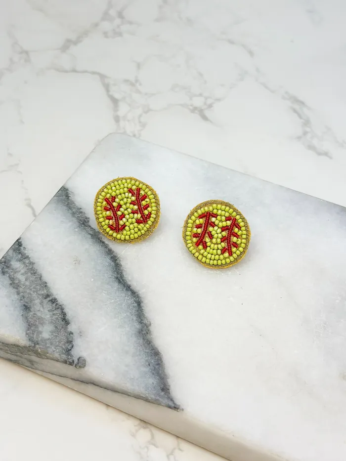 Prep Obsessed TI Earrings Beaded Softball Stud Earrings