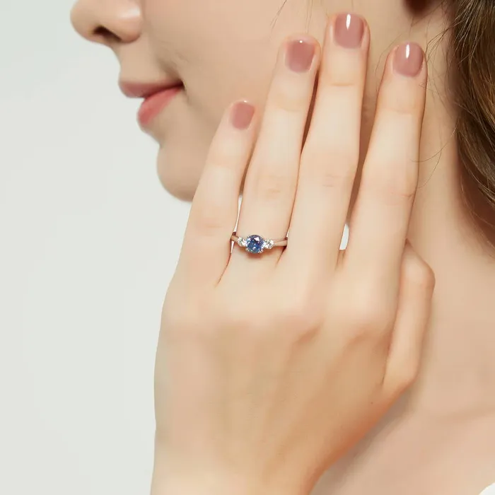 Rings BERRICLE 3Stone Kaleidoscope Purple Aqua CZ Ring Set in Sterling Silver
