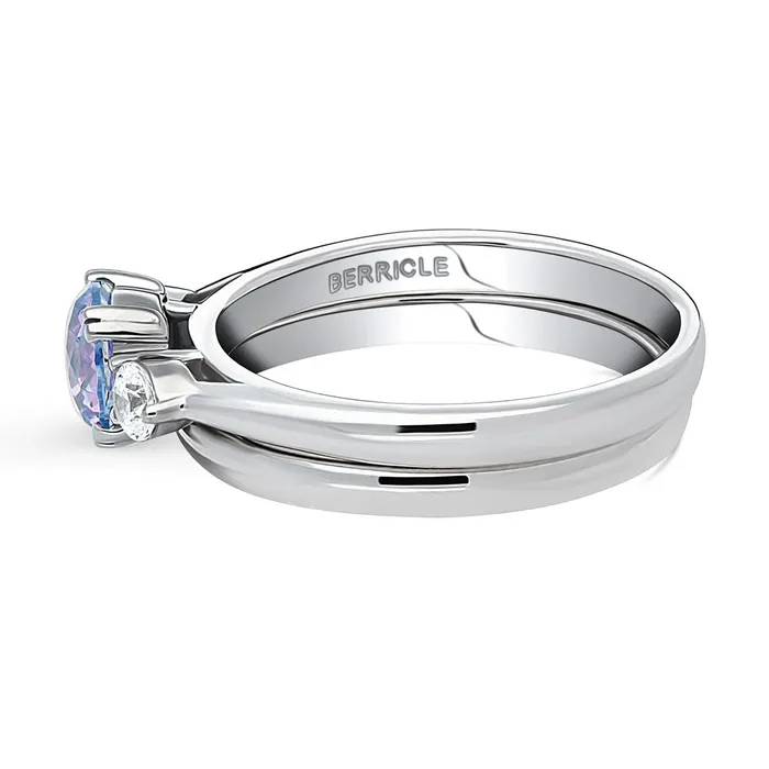 Rings BERRICLE 3Stone Kaleidoscope Purple Aqua CZ Ring Set in Sterling Silver