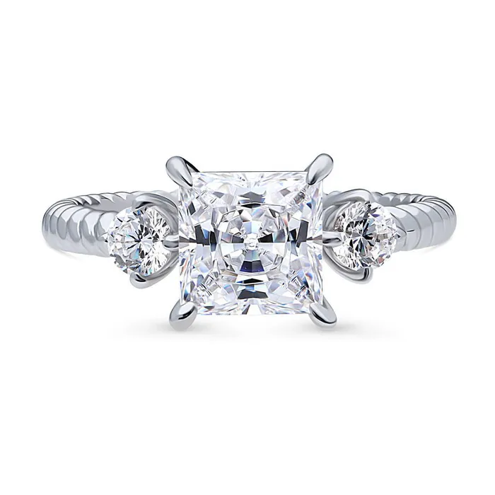 Rings BERRICLE 3Stone Woven 2ct Princess CZ Ring in Sterling Silver