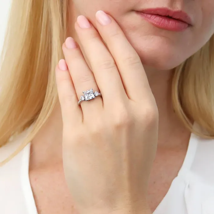 Rings BERRICLE 3Stone Woven 2ct Princess CZ Ring in Sterling Silver