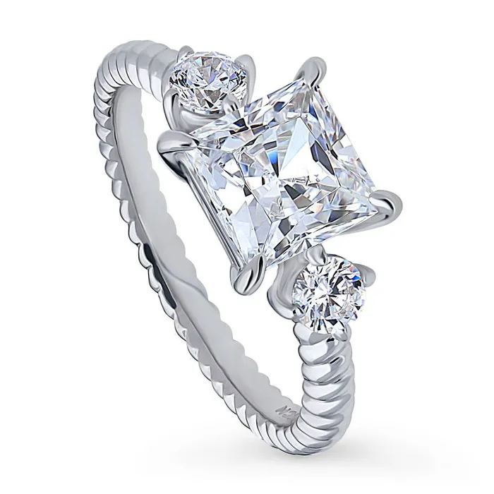 Rings BERRICLE 3Stone Woven 2ct Princess CZ Ring in Sterling Silver